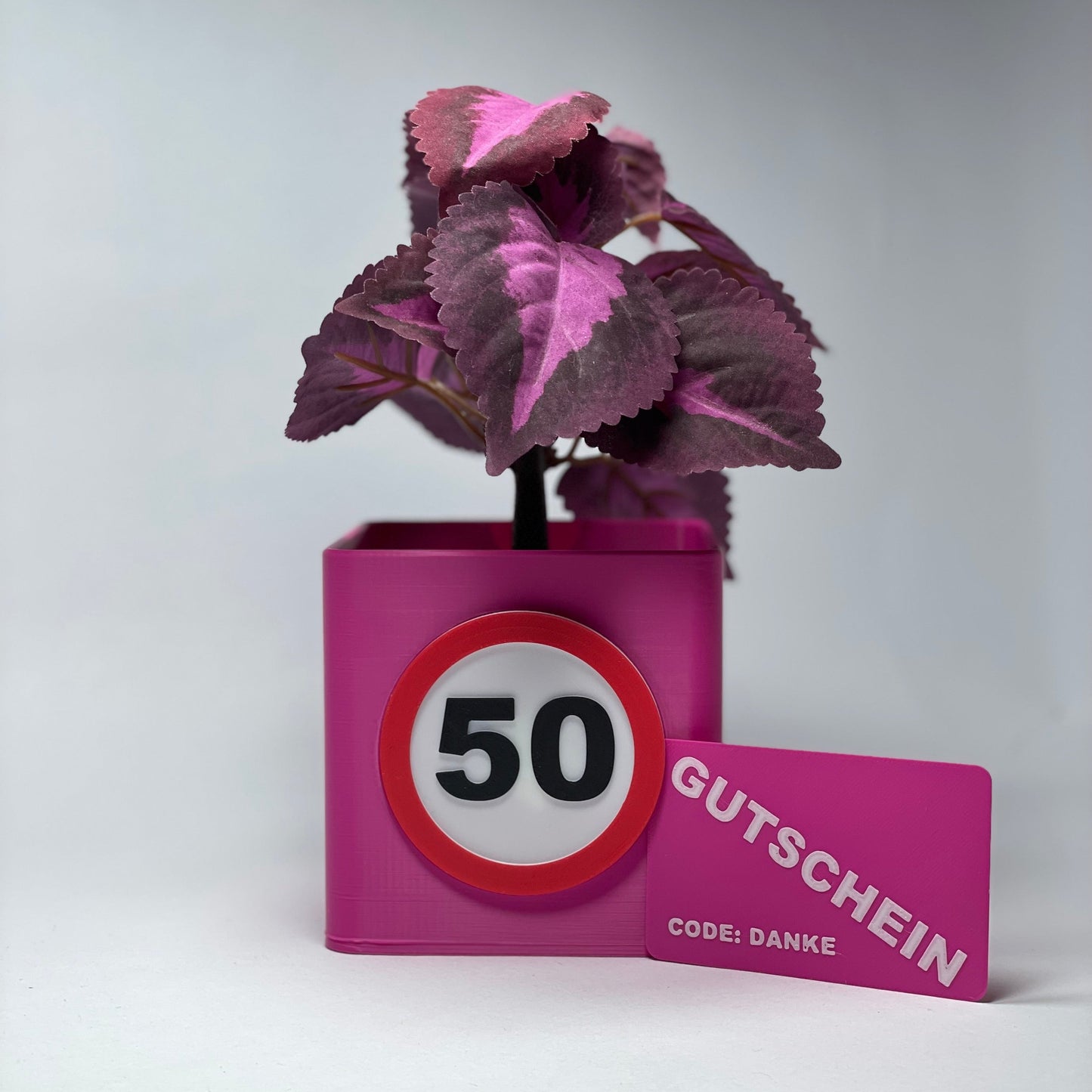 Umweltfreundliche Vase mit Zahl 50 für Geburtstage, 3D-gedruckt – Ein personalisiertes Geschenk zum 50. Geburtstag, das aus nachhaltigem PLA gefertigt wurde. Inklusive Schlitz für Grußkarten oder Gutscheine. Modern und einzigartig. #50Geburtstag #PersonalisierteVase.