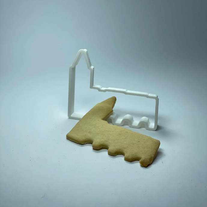 Ausstechform Krämerbrücke aus lebensmittelechtem ABS-Filament, perfekt für Weihnachtsplätzchen in Erfurter Optik, hergestellt mittels 3D-Druck in Deutschland, ideal für Erfurt-Fans.