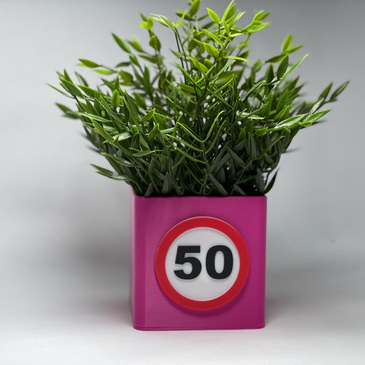 Nachhaltige 3D-Vase mit großer Zahl 50 und Kartenschlitz – Hergestellt aus umweltfreundlichem PLA, ideal für den 50. Geburtstag. Einzigartiges Geschenk oder Deko für diesen besonderen Meilenstein. #50Geburtstag #Umweltfreundlich #3Dgedruckt.