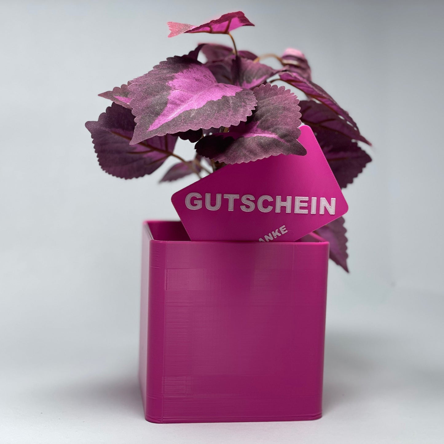 Pinke 3D-gedruckte Vase mit einzigartiger Jahreszahl und praktischem Gutschein-Schlitz. Dieses personalisierte Geburtstagsgeschenk ist ideal für den 18. Geburtstag und bringt Freude in jeden Feierlichkeiten.