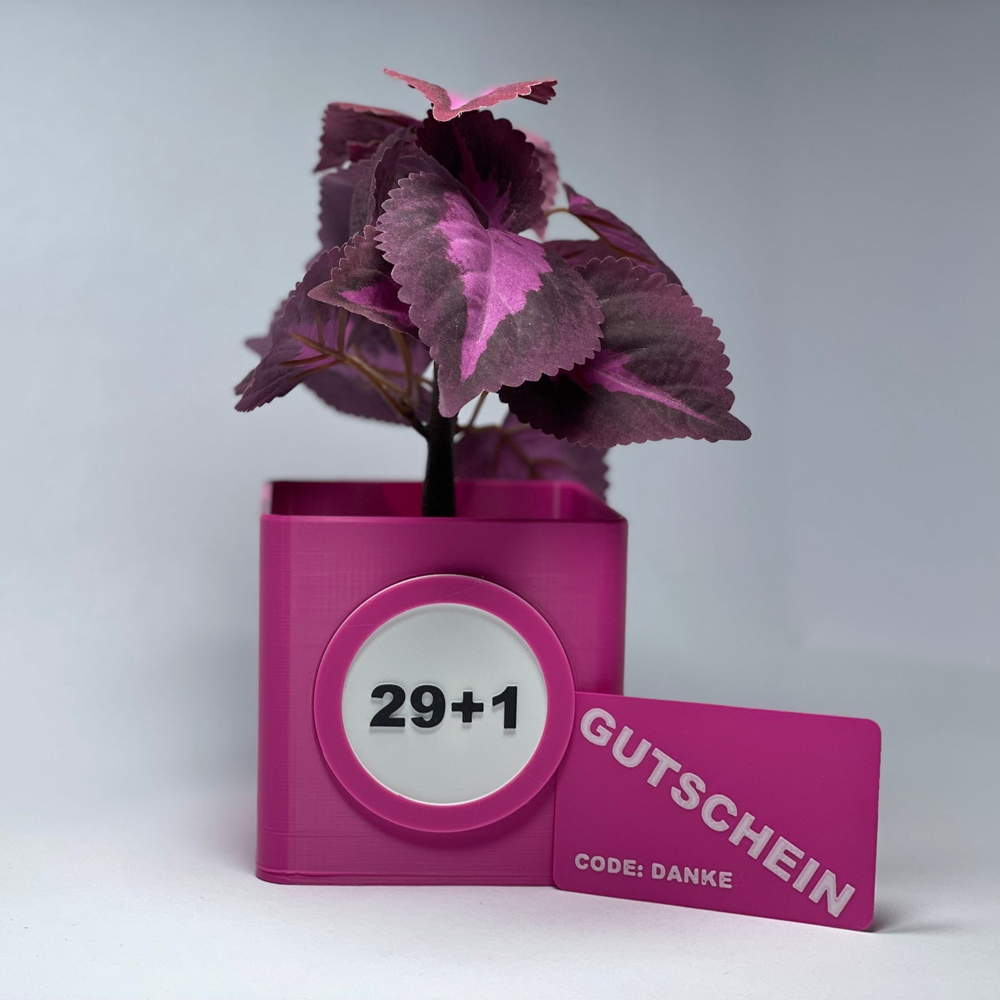 Einzigartige pinke Vase mit individueller Jahreszahl und praktischem Gutschein-Schlitz, 3D-gedruckt und personalisierbar. Das ideale Geburtstagsgeschenk für den 50. Geburtstag, um besondere Momente zu feiern.
