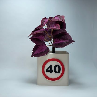 Personalisierte 3D-gedruckte Vase zum 40. Geburtstag mit großer Jahreszahl – perfekt als Geschenk oder Deko. Hergestellt aus umweltfreundlichem PLA, mit integriertem Kartenschlitz für Gutscheine. Ein einzigartiges und nachhaltiges Geschenk. #40Geburtstag #Geschenkidee #PLA.