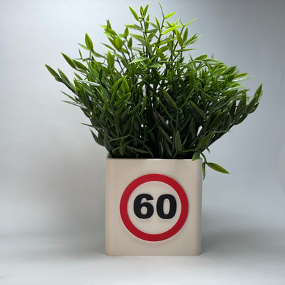 3D-gedruckte Vase für den 60. Geburtstag mit großer Zahl und Kartenschlitz – hergestellt aus umweltfreundlichem PLA. Perfekt als nachhaltiges Geschenk oder stilvolle Dekoration für den besonderen Tag. #60Jahre #Umweltfreundlich #Geburtstagsvase.
