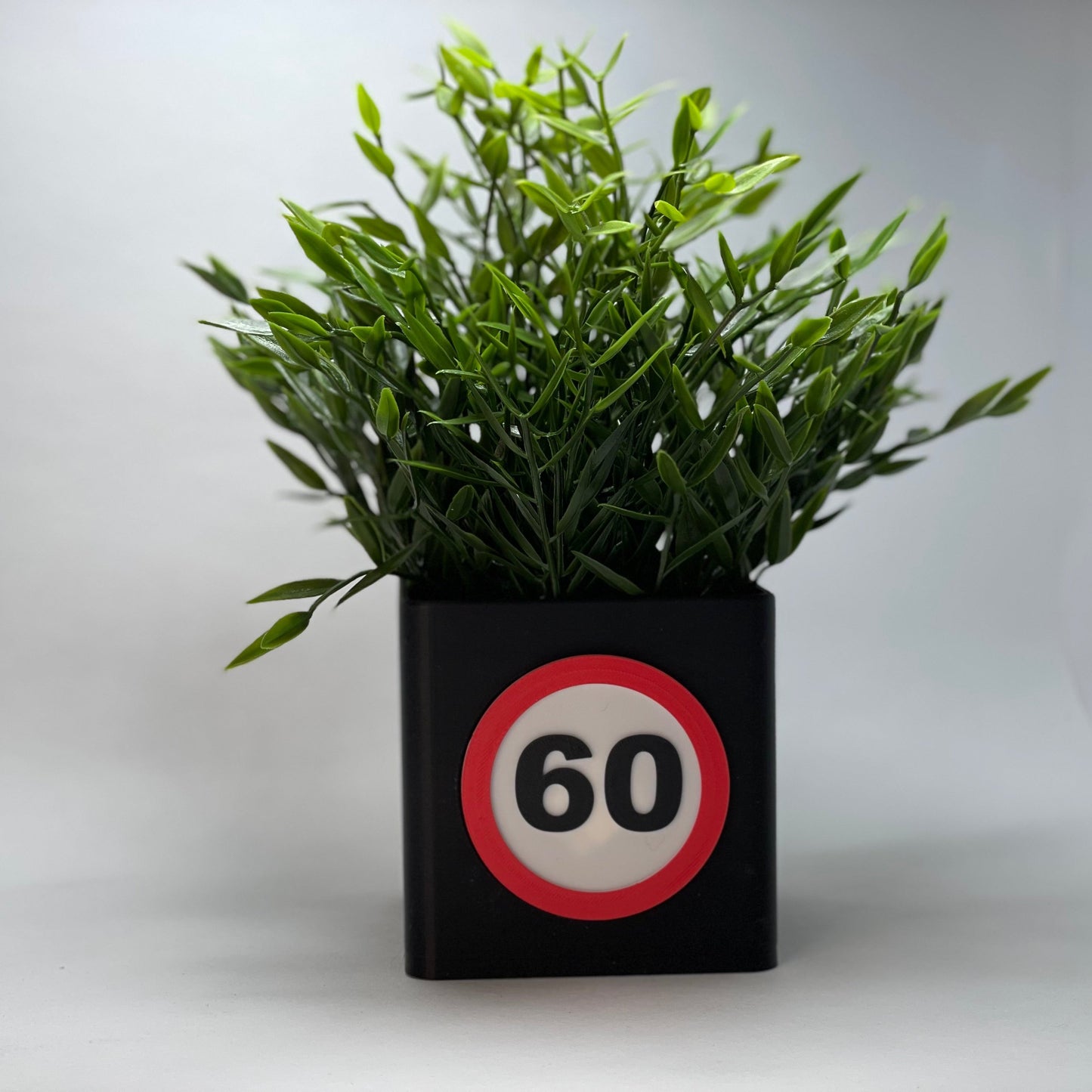 Hochwertige personalisierte Vase für den 60. Geburtstag mit individueller Zahl – nachhaltig aus PLA hergestellt. Perfektes Geschenk für Männer oder Frauen, mit Kartenschlitz für Gutscheine oder Botschaften. #Geburtstagsvase #Umweltfreundlich.