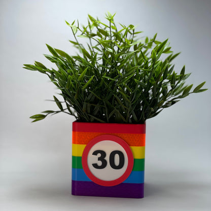 Einzigartige 3D-gedruckte pinke Vase mit individueller Jahreszahl und praktischen Gutschein-Schlitz. Das perfekte personalisierte Geburtstagsgeschenk für den 30. Geburtstag, ideal für Frauen, die besondere Geschenke schätzen.
